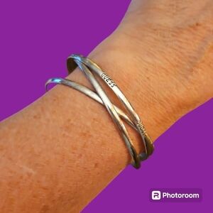 GUESS Dainty Interlocking Silvertone Bangle Bracelet